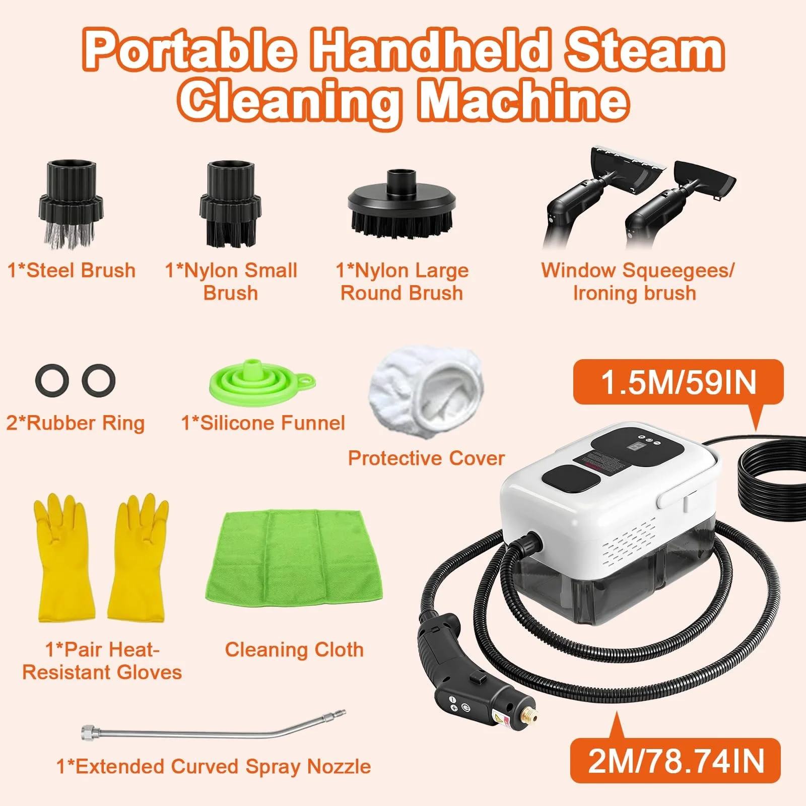 Пароочисник ручний 2500 Вт 9 рівнів цифровий екран, фото №3