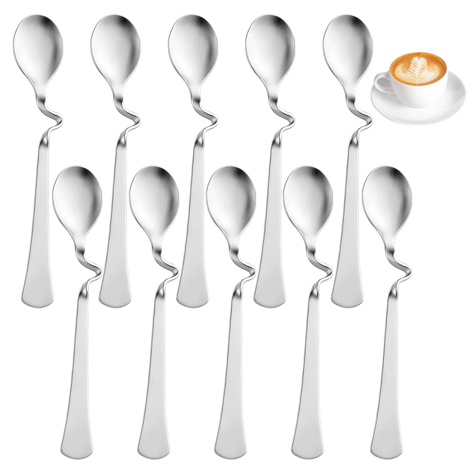Ложка для латте макиато, Ложка для меда, Набор из 10 ложек из нержавеющей стали с завитком, Ложка для джема для подвешивания, Идеально подходит для кофе, десертов и подарков, 12 x 2 cm, фото №1