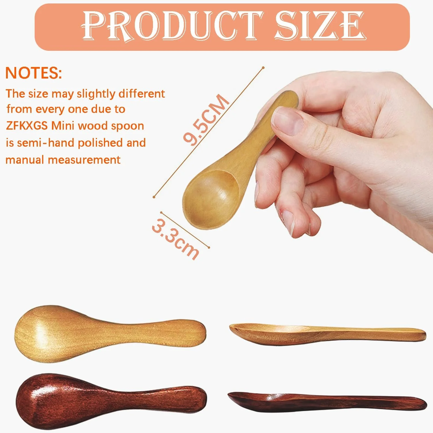 Ложка Дерев'яна ZFKXGS для Меду Набір з 8 штук 9.5 x 3.3 см Бежевий/Темно-коричневий, фото №2