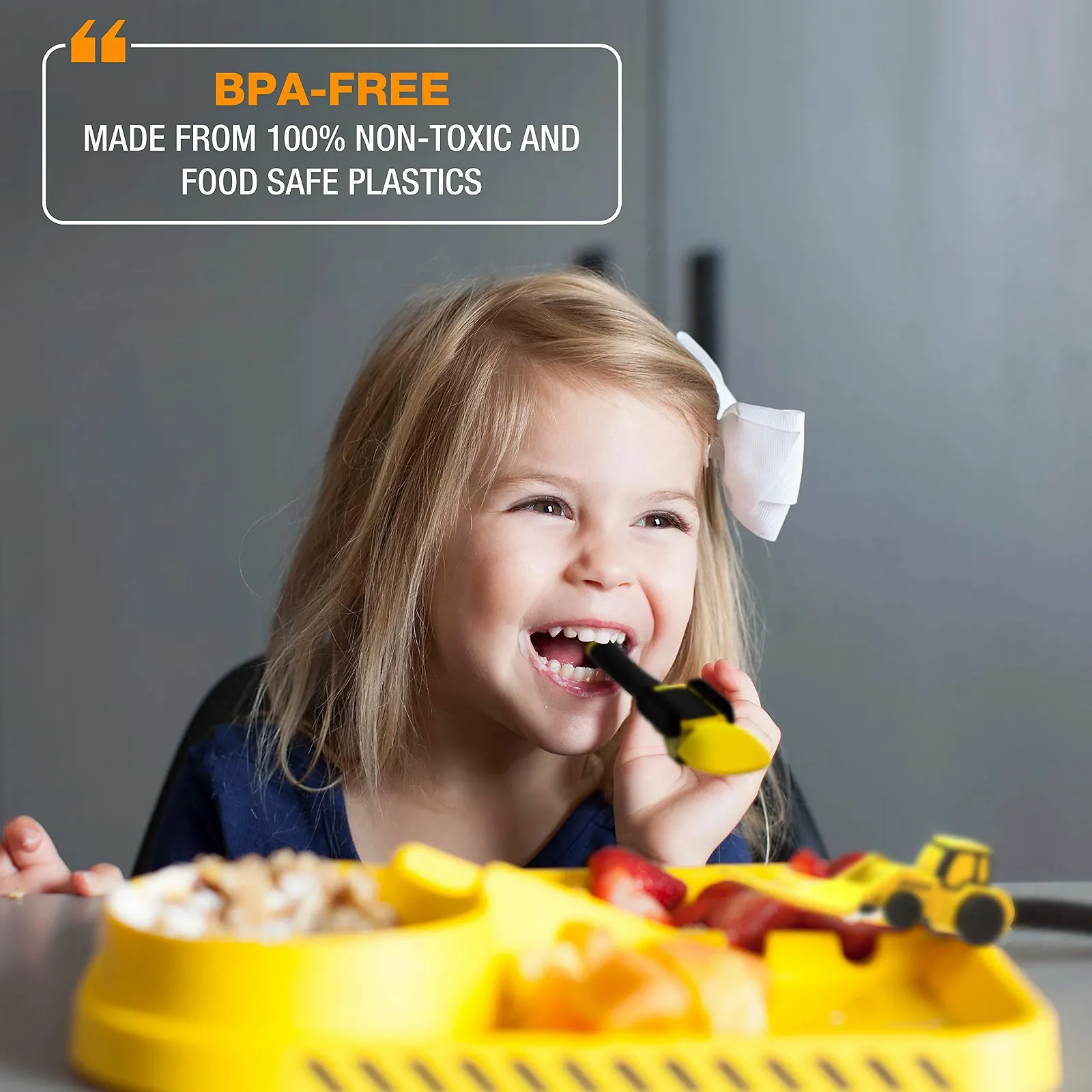 Набір дитячого посуду Dinneractive Будівельний майданчик: 3 предмети, столові прибори (трактор, навантажувач), тарілка для малюків, дитячий посуд, фото №5