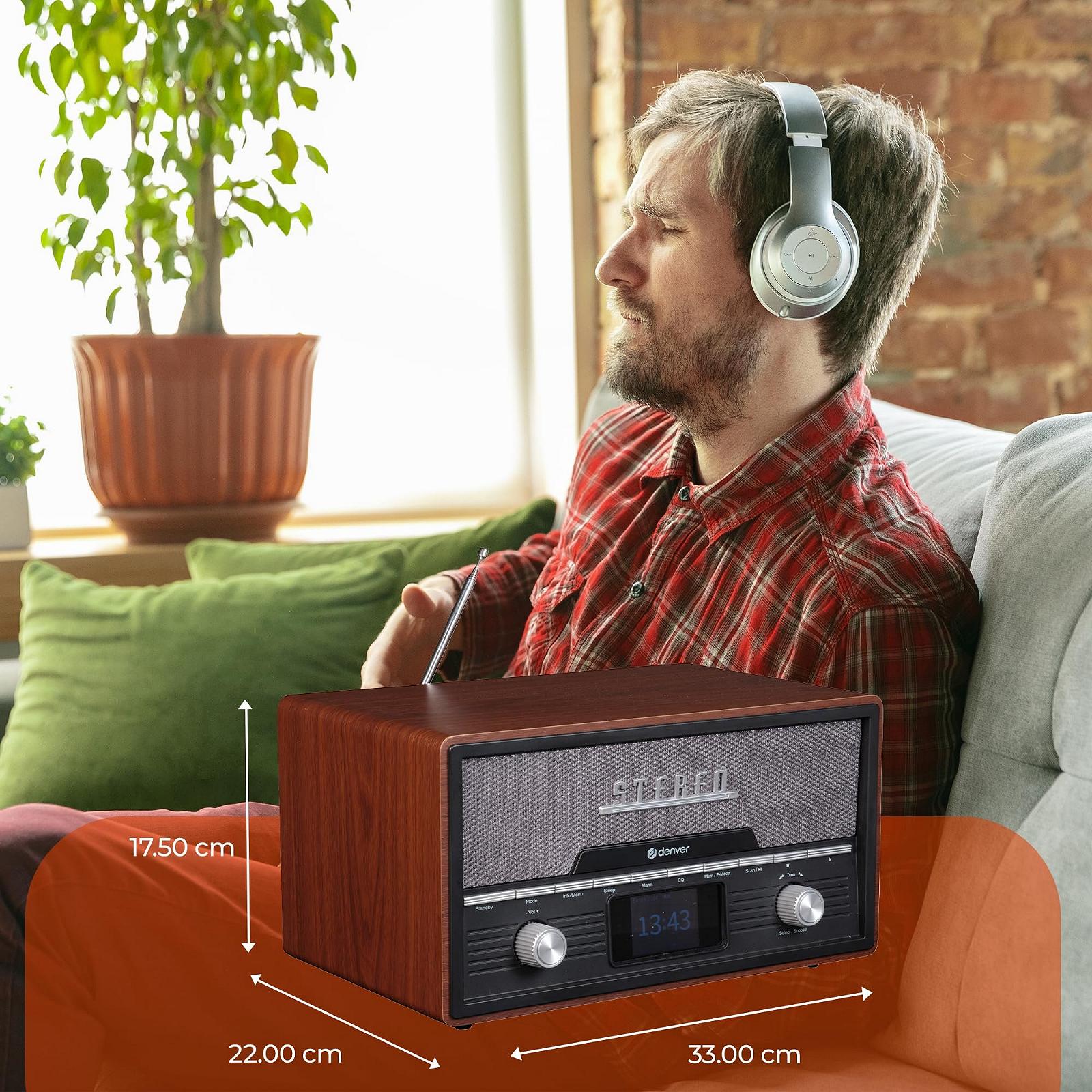 Музыкальная система Ретро Denver MDA-525DW DAB+ радио, FM, CD, Bluetooth, AUX и USB - 2 x 50 Вт колонки, цветной дисплей и функция будильника, фото №6