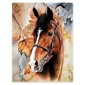 Одеяло Zomer Плюшевое 150 x 200 см Высококачественное Мягкое и Теплое Флисовое одеяло как покрывало на кровать Диванное одеяло с рисунком Кленового листа и Лошади - Фото 1