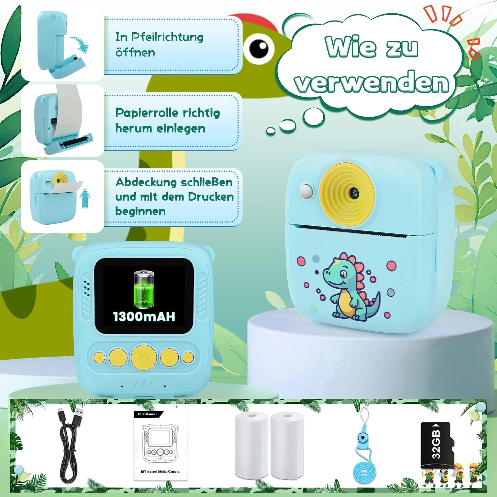 Дитяча фотокамера мгновенной печати 48MP Blue 32GB, фото №7