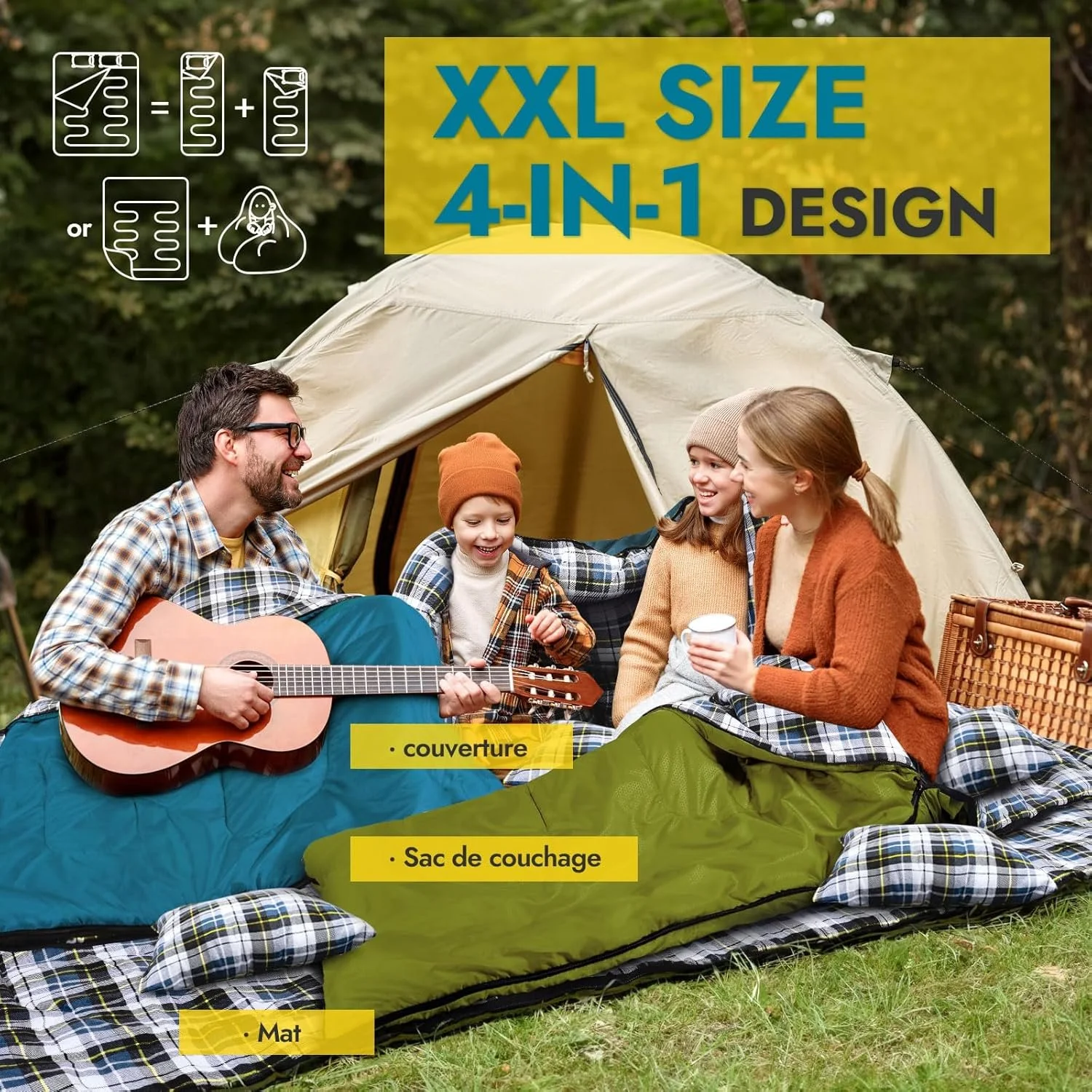 Подвійний спальний мішок CANWAY 220 x 150см з 2 подушками Flannel Green, фото №6 Подвійний спальний мішок CANWAY 220 x 150см з 2 подушками Flannel Green, фото №6