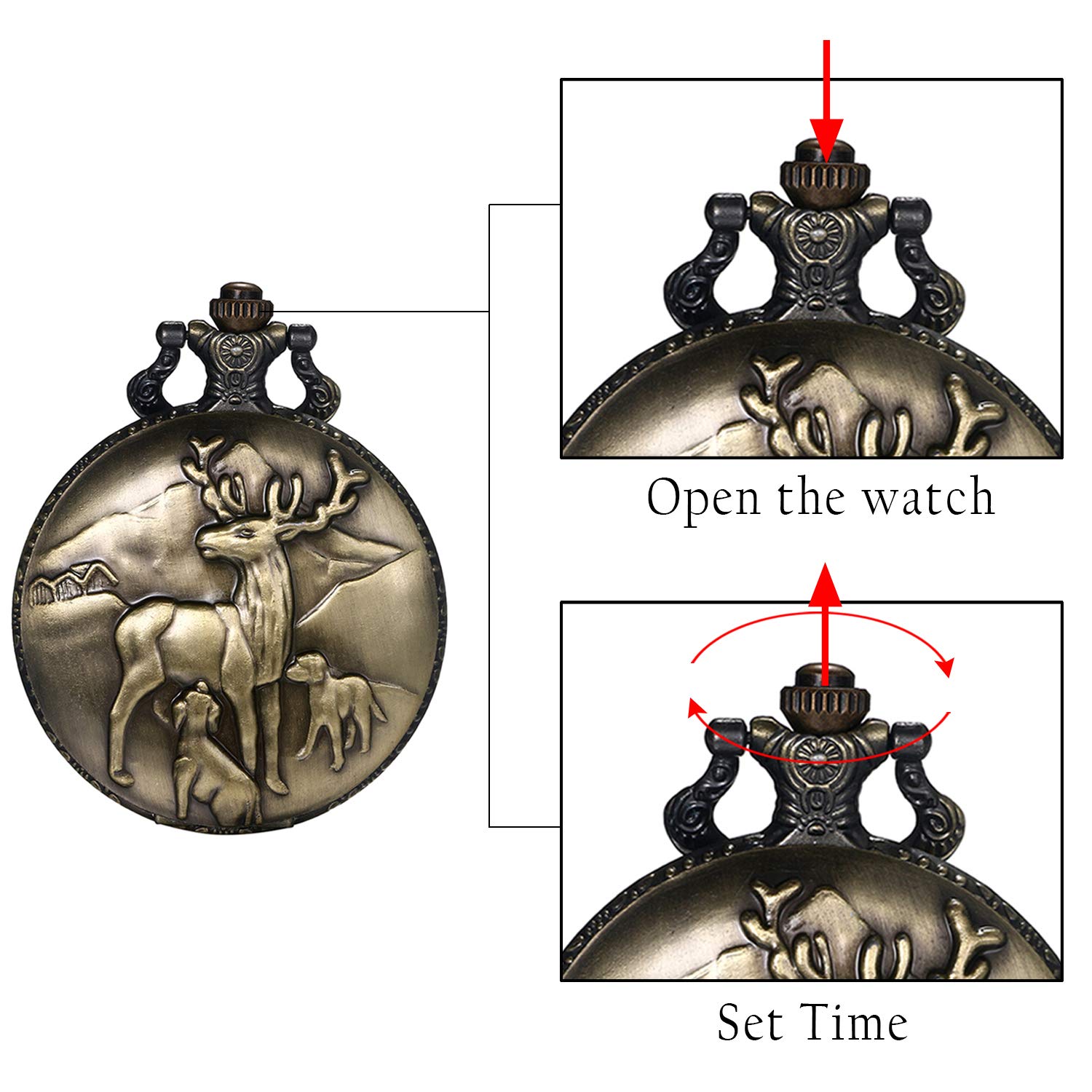Годинник JewelryWe Кишеньковий Чоловічий Аналоговий Кварцовий Бронзовий Кулон з Ланцюжком, фото №6