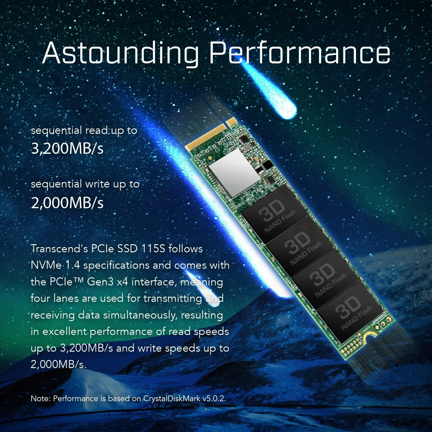 Внутренний SSD Transcend MTE115S 1 ТБ M.2 2280 NVMe PCIe Gen3x4 3D NAND DRAM-Less, фото №3 Внутренний SSD Transcend MTE115S 1 ТБ M.2 2280 NVMe PCIe Gen3x4 3D NAND DRAM-Less, фото №3