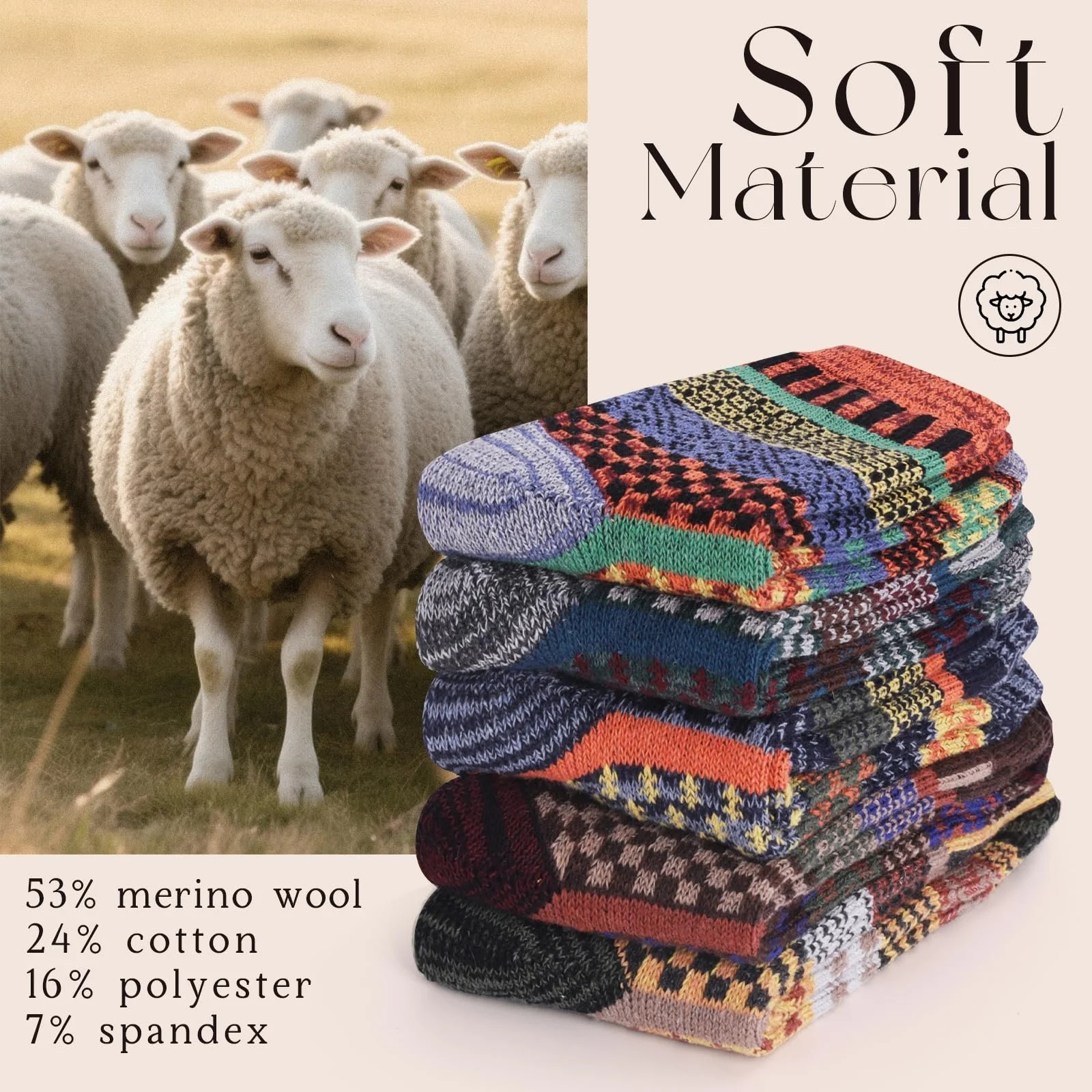 Шкарпетки з мериносової вовни, один розмір, фото №3