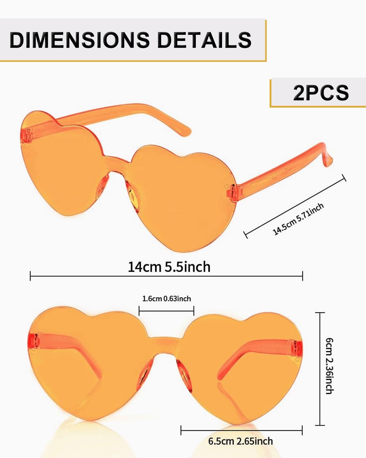 Солнцезащитные Очки Формы Сердца Оранжевый Цвет (2 шт.), фото №2