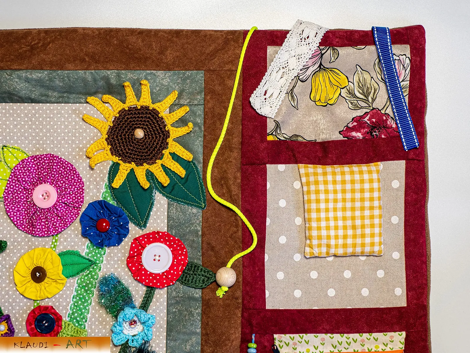 Специальный плед Demenzdecke "Разноцветный букет цветов" Ручная работа, фото №4