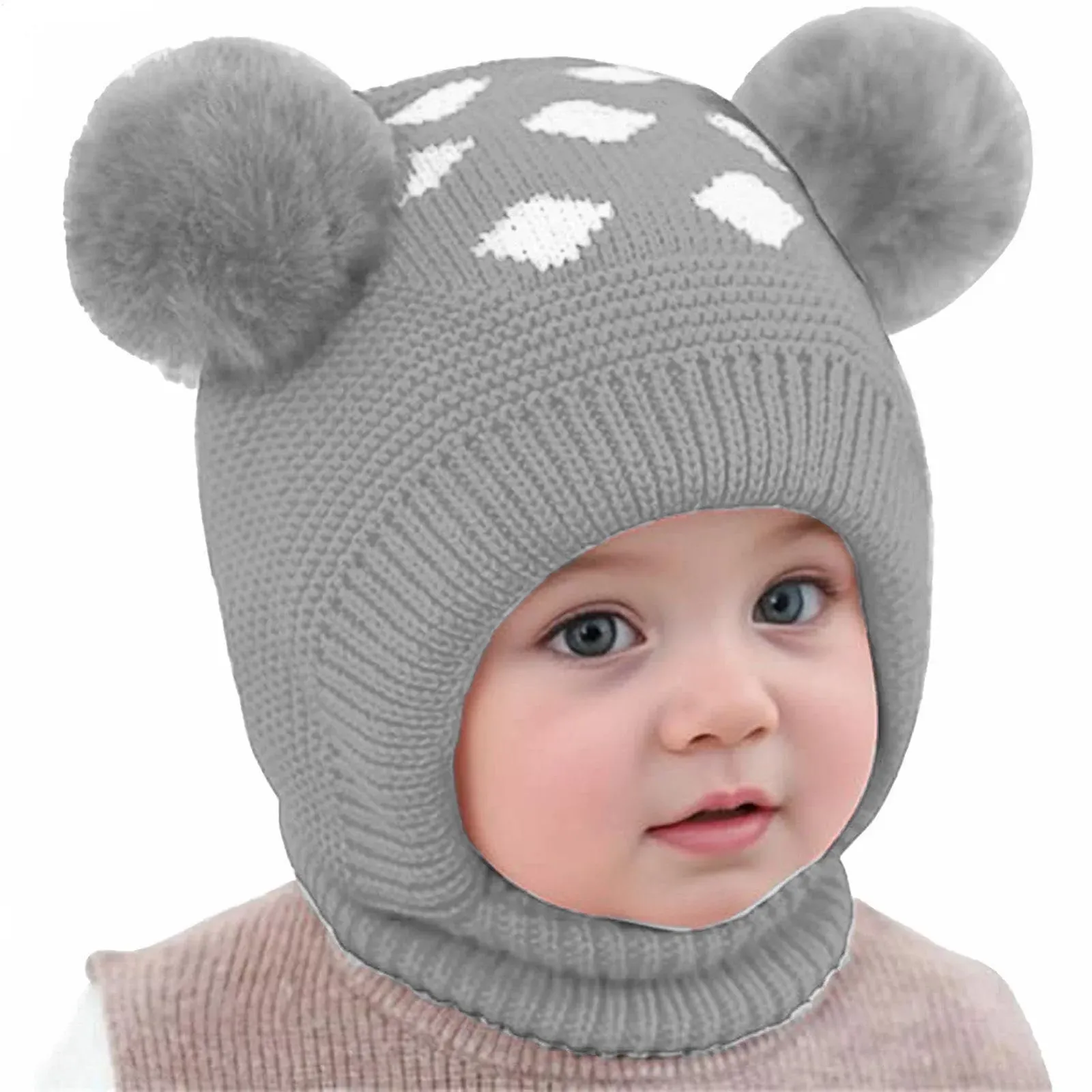 Вязаная шапка с ушками для детей, фото №4