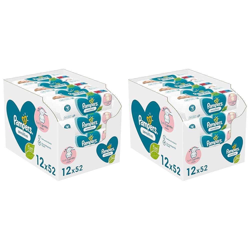 Влажные салфетки Pampers Sensitive 624 шт (12 x 52) Без запаха для нежного и мягкого очищения (2 упаковки), фото №1