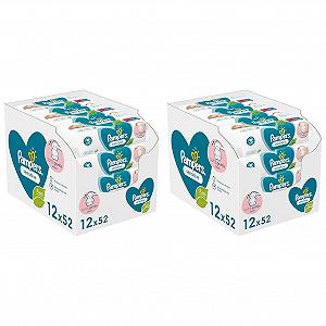 Влажные салфетки Pampers Sensitive 624 шт (12 x 52) Без запаха для нежного и мягкого очищения (2 упаковки) - Фото 1