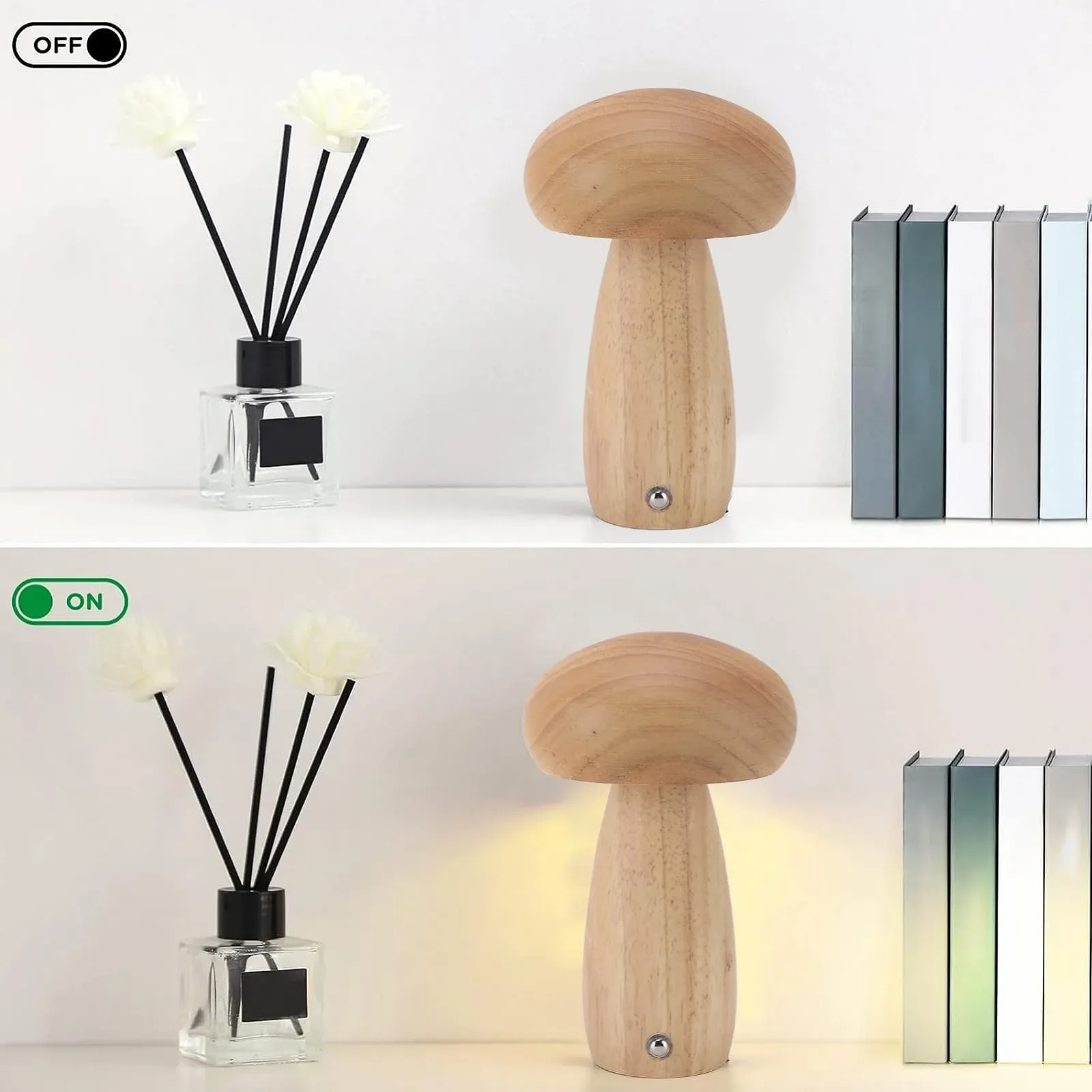 Настільна лампа Fafeicy Wooden Mushroom Birch 3 Lighting Modes Dimmable Wood Colour, фото №2