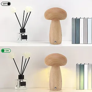 Настільна лампа Fafeicy Wooden Mushroom Birch 3 Lighting Modes Dimmable Wood Colour synthetic.ua - Фото 1