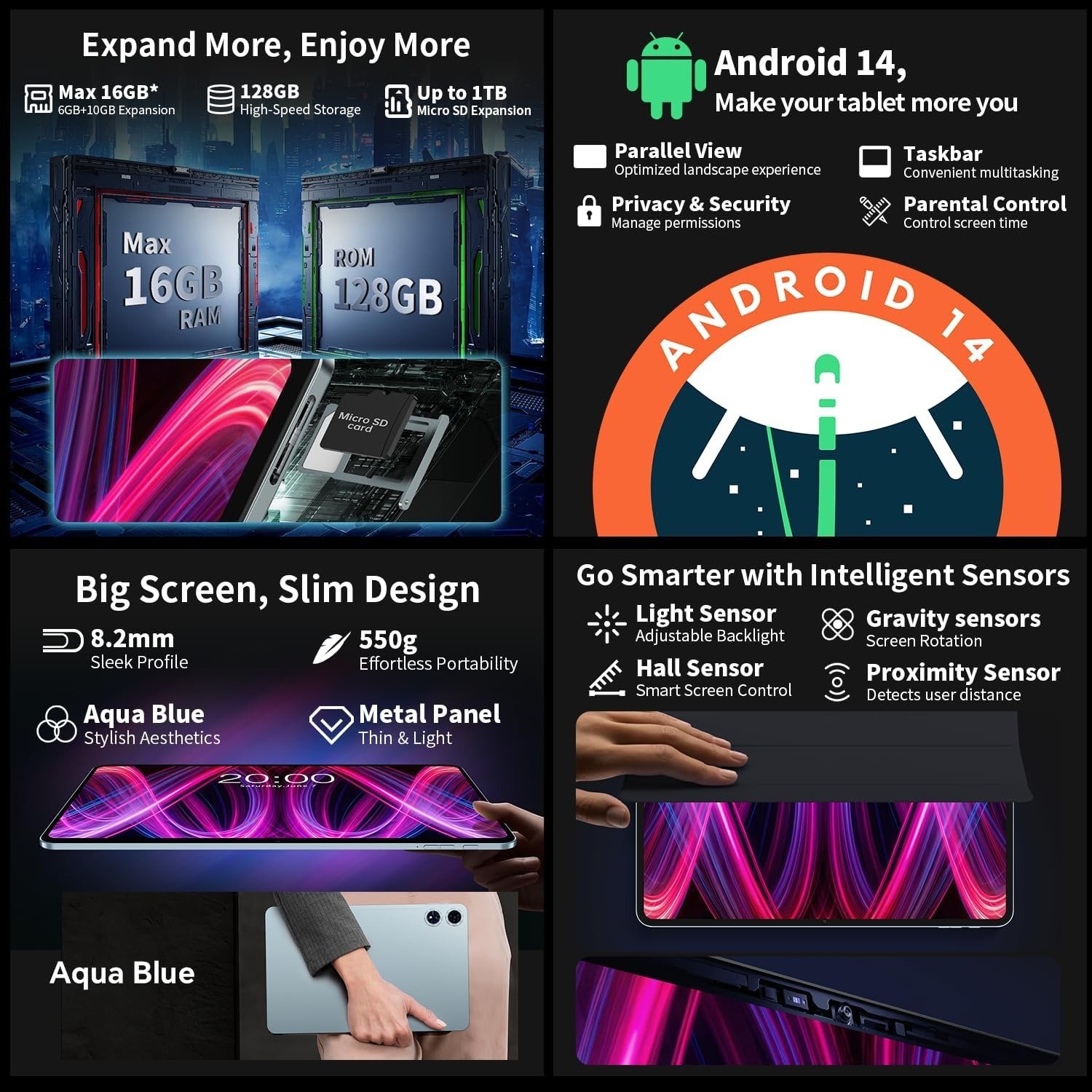 Планшет 12" Teclast T60 Plus 12" 6+10/128Gb 4G 2-SIM 8 ядер Android 14 8000 mAh Голубой, фото №8