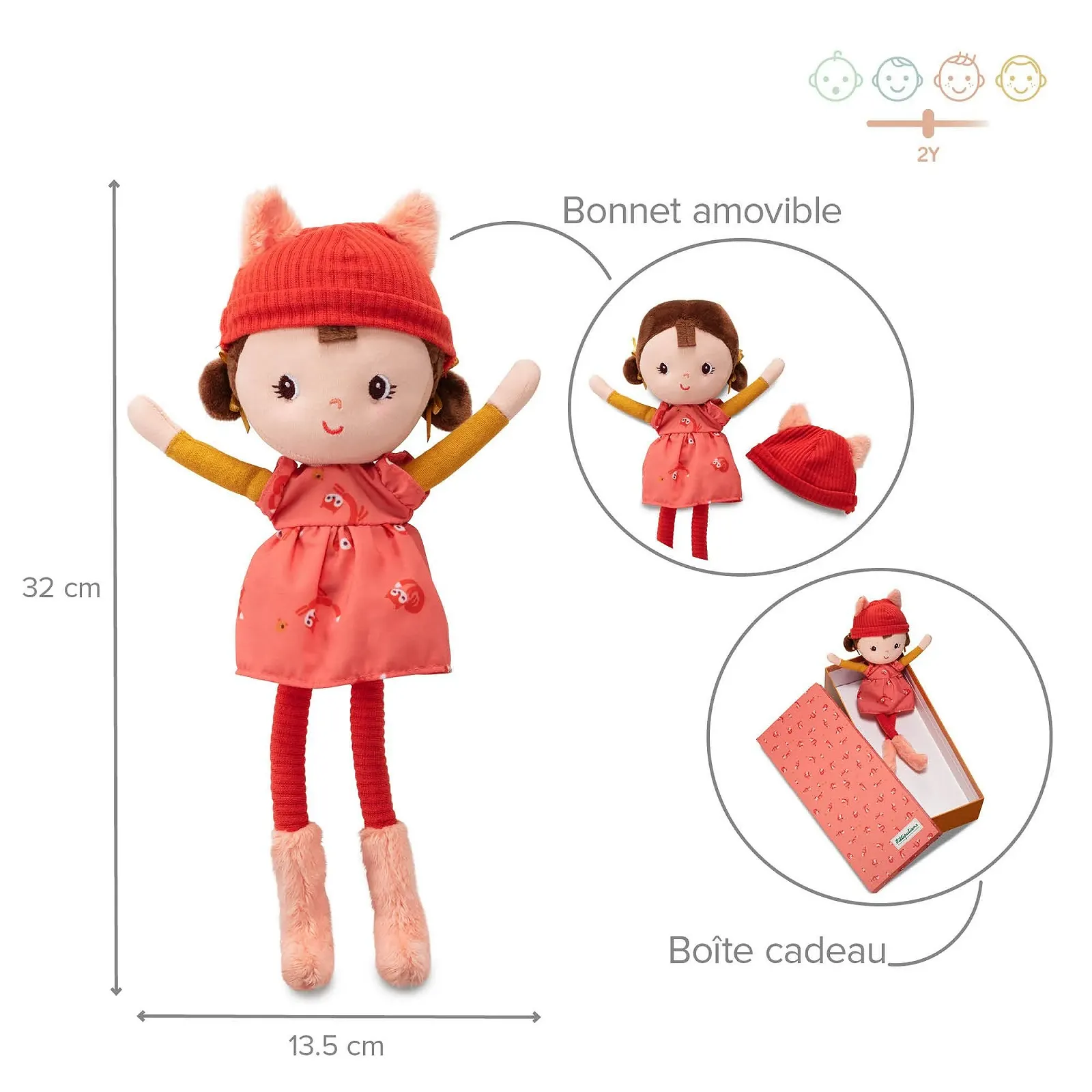 Мягкая игрушка Лисичка Alice Lilliputiens из мягкой ткани с острыми ушками, фото №3