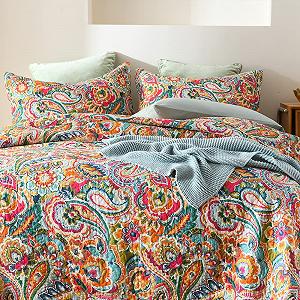 Покривало VISIMISI Бавовна Білий Квіти Пейслі, Накидка на ліжко synthetic.ua - Фото 1