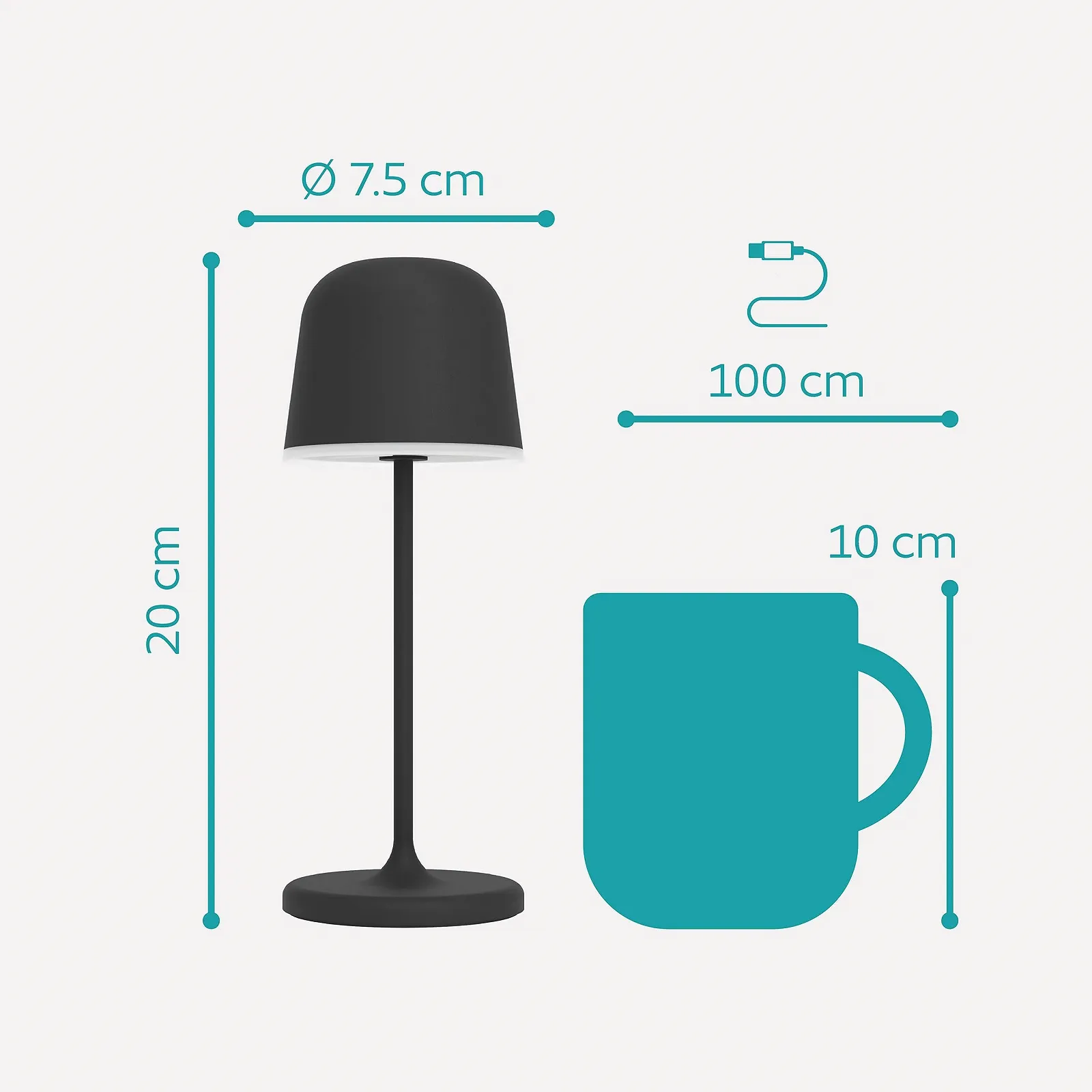 Настільна лампа EGLO Mannera-S LED Акумуляторна IP54 з кілочком Чорний, фото №7