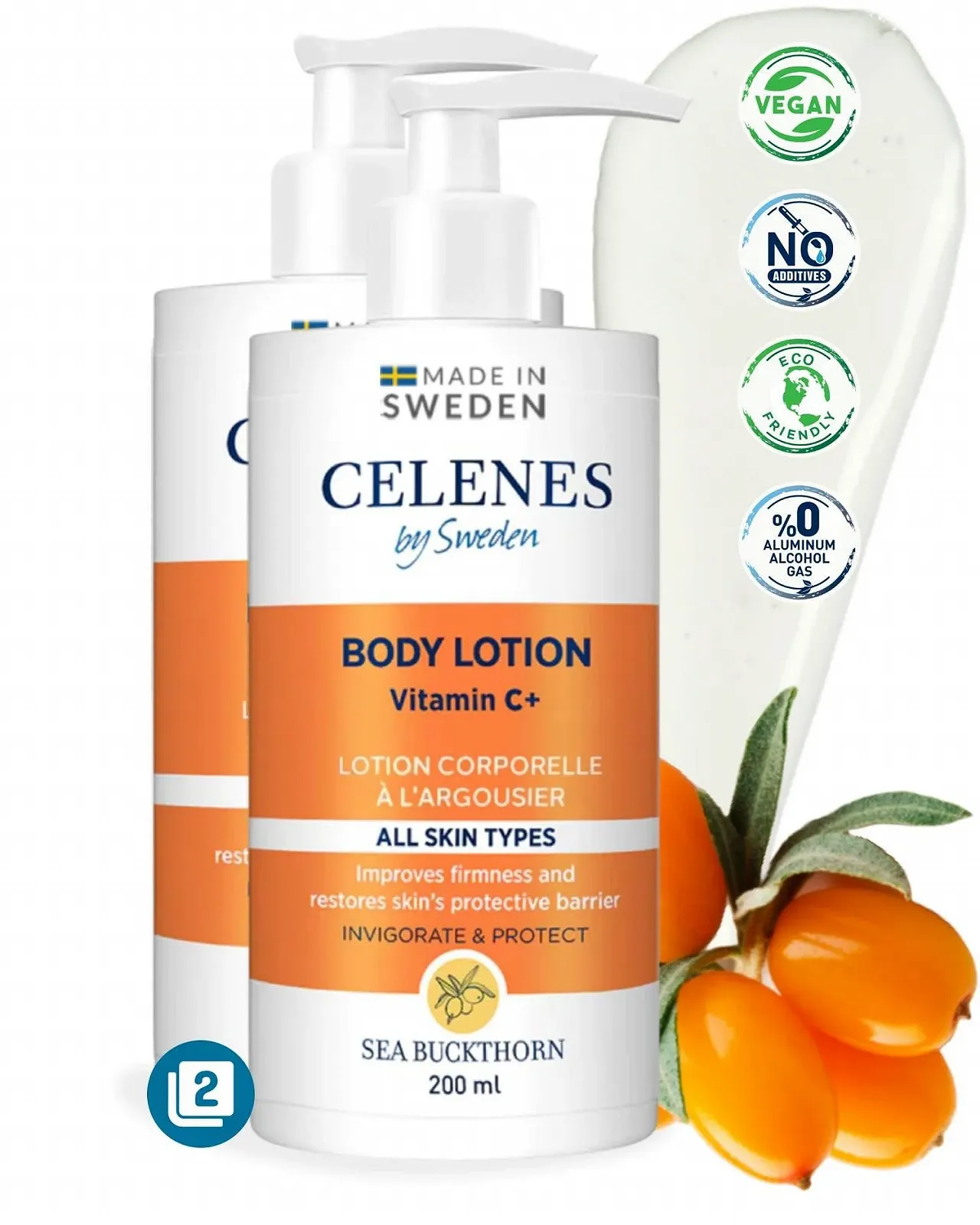 Лосьйон для тіла Celenes by Sweden обліпиха та вітамін C, 2 шт. по 200 мл, фото №1