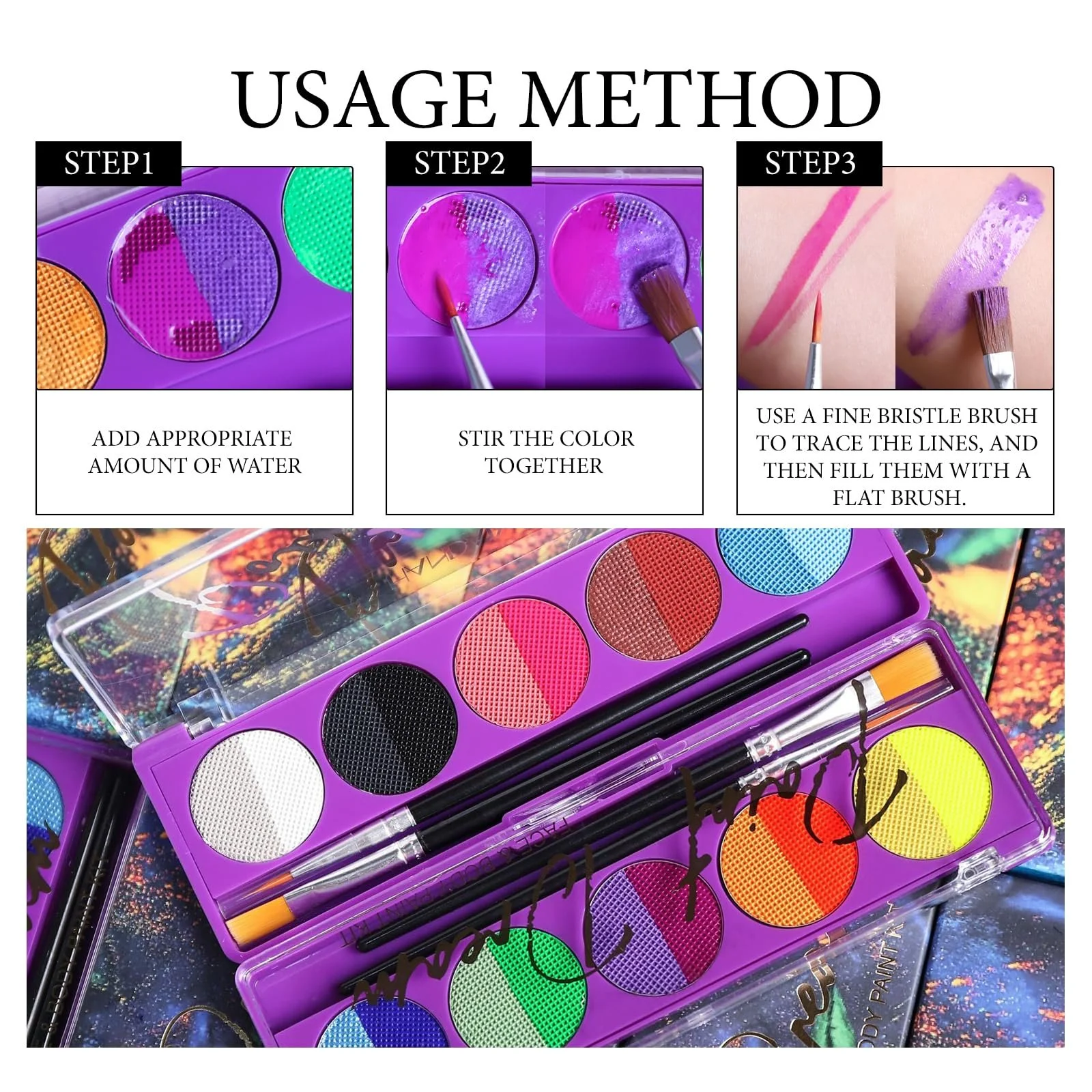 Палетка EYELINER KYDA 10 цветов UV Glow Водно-активируемая, фото №6