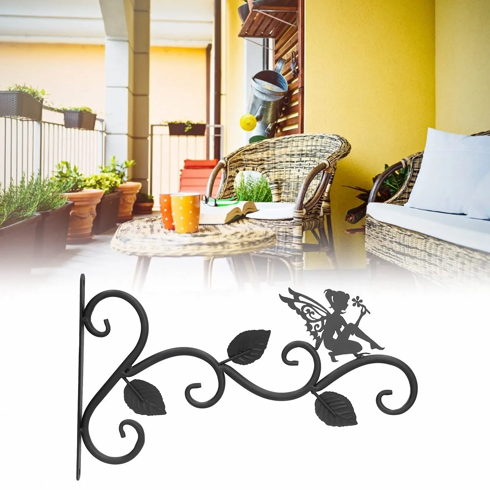 Держатель для подвесных корзин кованый уличный настенный кронштейн черный, фото №4