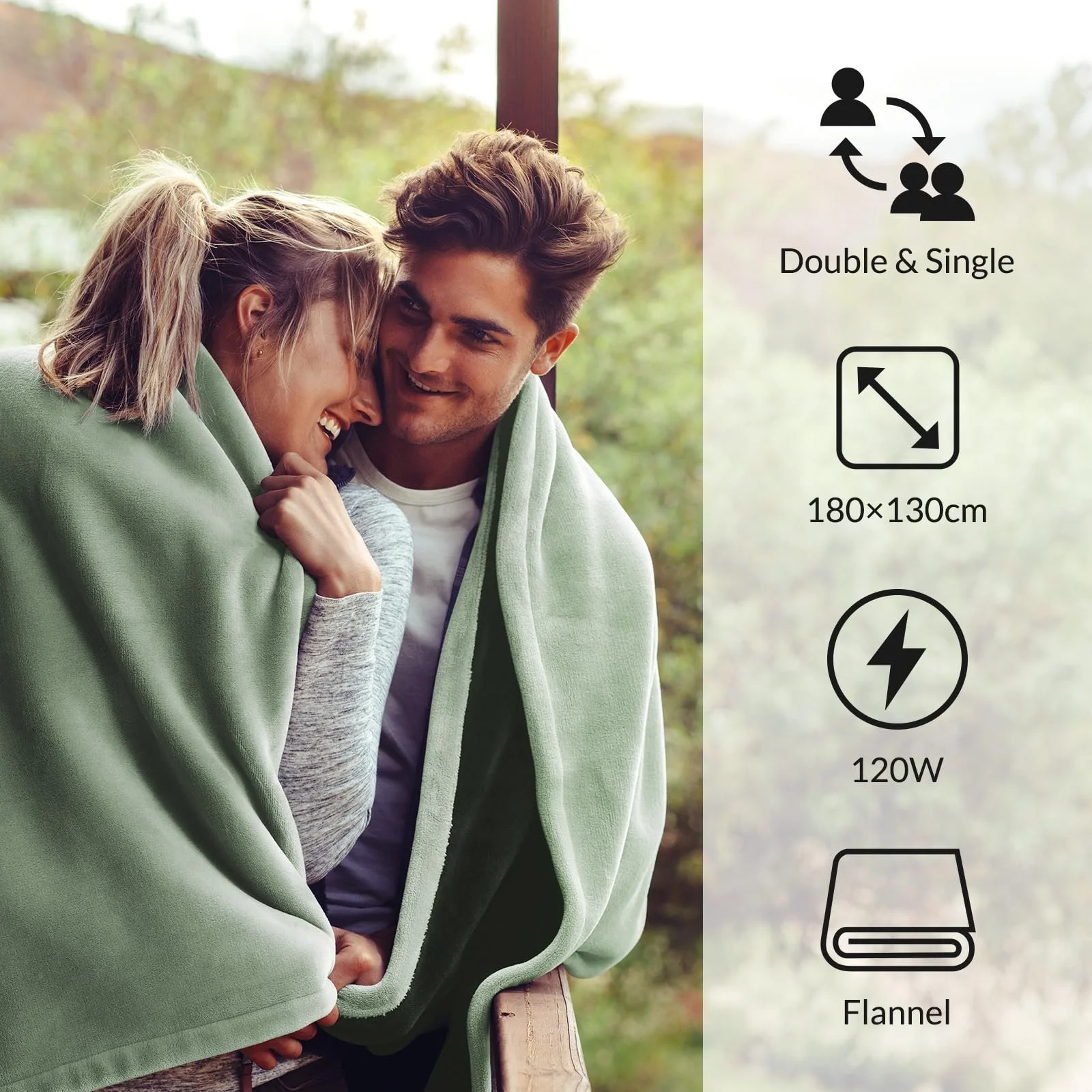 Електрична ковдра Todeco Flannel 180 x 130 см Зелений, фото №3 Електрична ковдра Todeco Flannel 180 x 130 см Зелений, фото №3