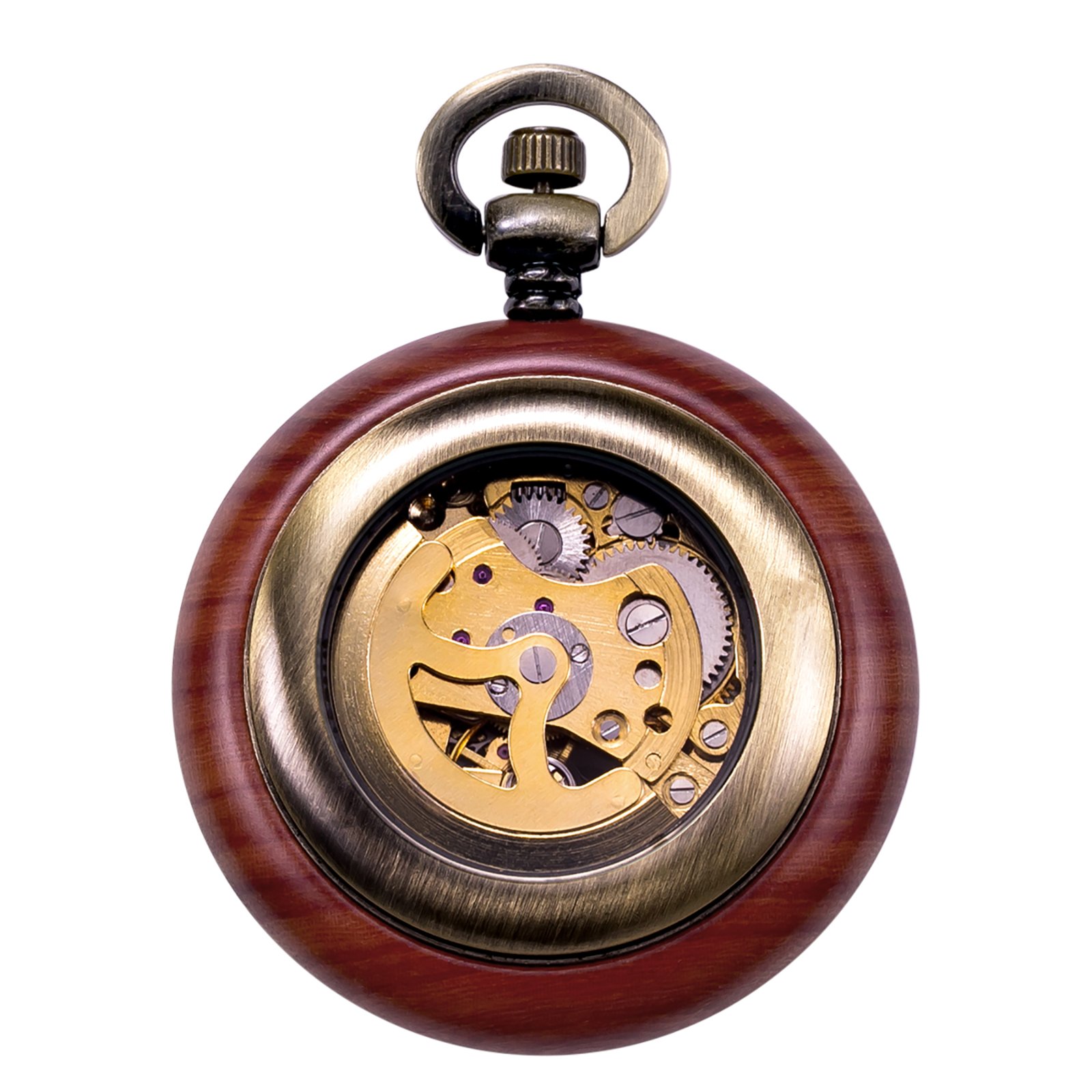 Карманные часы TREEWETO Vintage Wooden Automatic Mechanical Skeleton Dial С цепочкой + подарочная коробка, фото №3