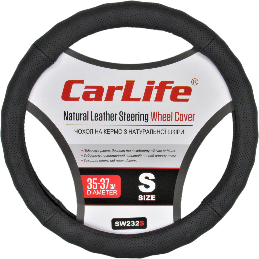 Чохол руля S шкіра чорний 35-37см. CarLife SW232S, фото №1 Чохол руля S шкіра чорний 35-37см. CarLife SW232S, фото №1
