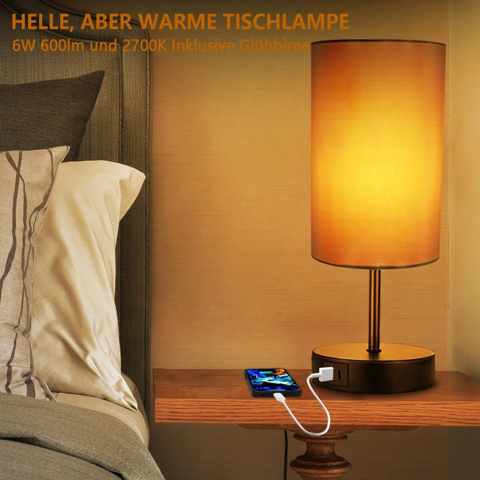 Настільна лампа Allesgute Touch Dimmable USB A+C LED 6 Вт Чорна, фото №7