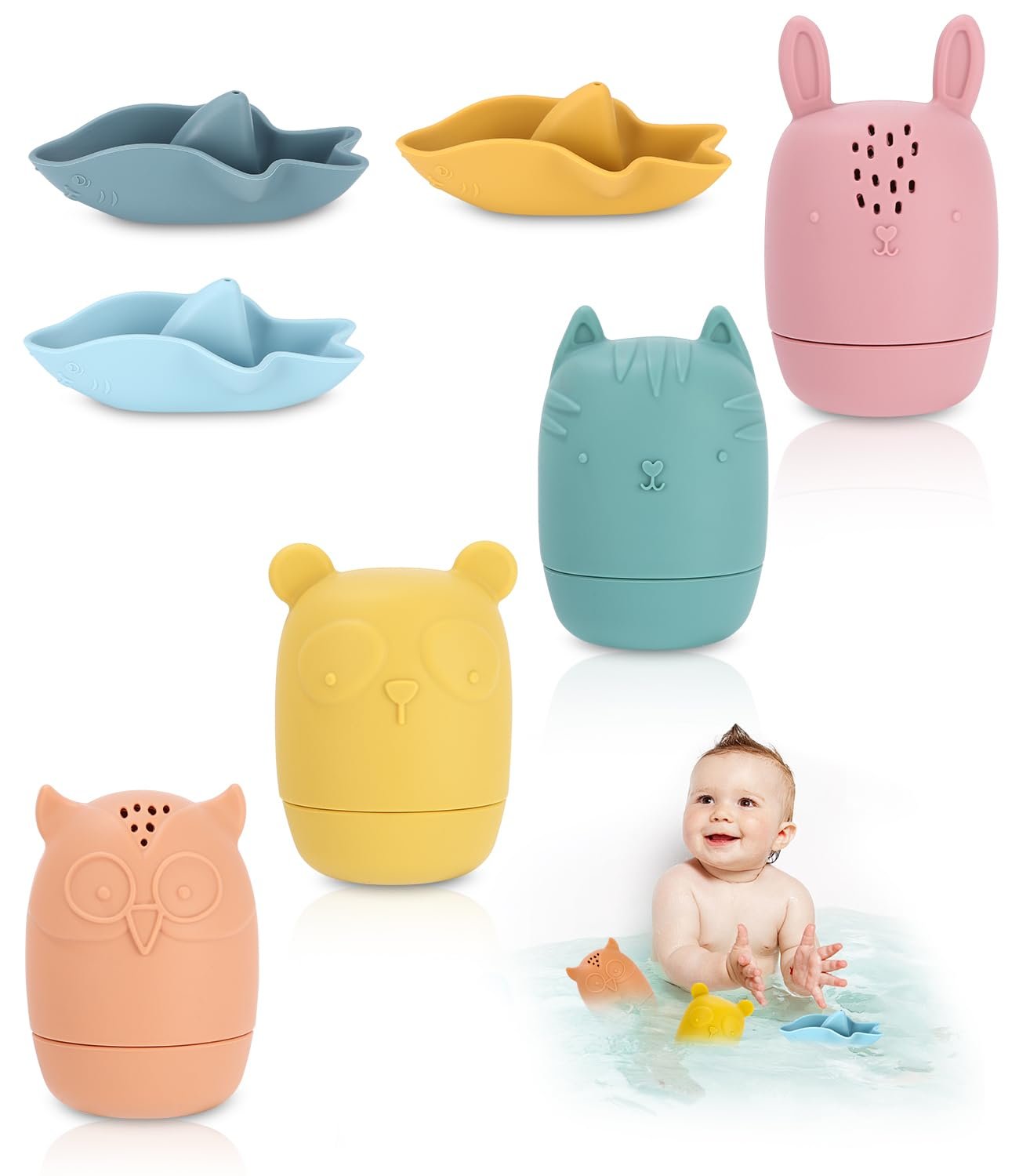 Іграшка для ванни Набір з 7 силіконових тварин, фото №1