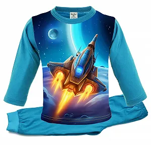 Пижама Комплект для мальчиков с длинными рукавами Хлопок 100% Синий - Фото 1