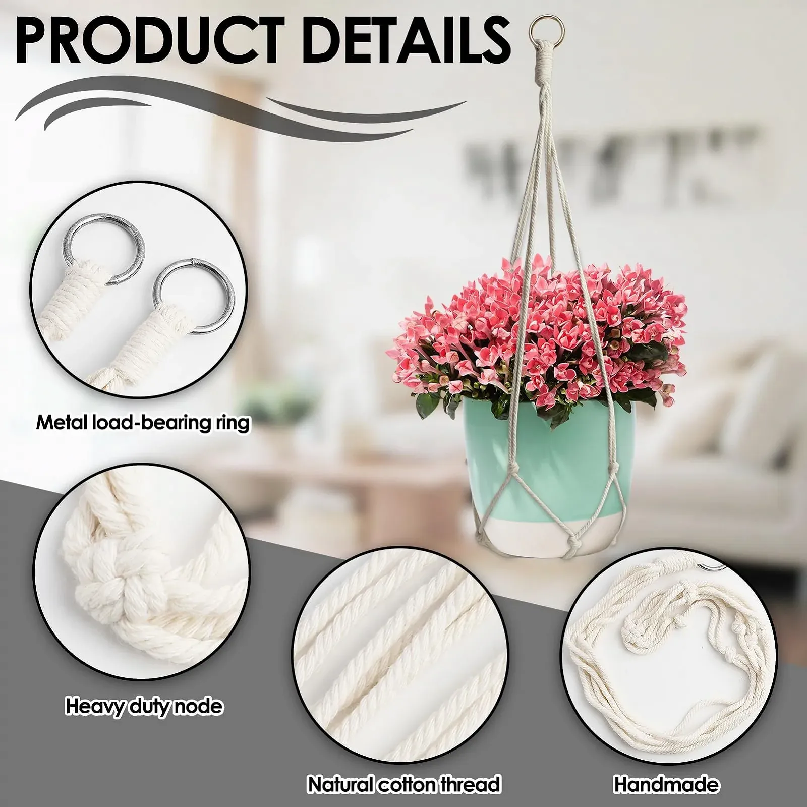 Подвесная корзина макраме 2 шт Boho Хлопковая веревка 55 см, фото №3