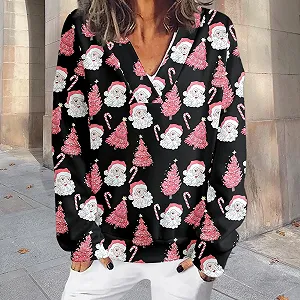 Рождественский джемпер Женский с длинными рукавами V-образным вырезом Рождественская елка Рождественский принт Многоцветный Свитшот Осенний джемпер synthetic.ua - Фото 1