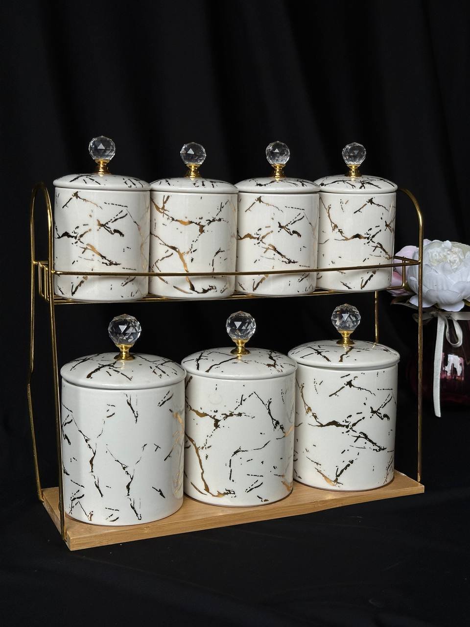 Набір для спецій на золотій підставці, фото №1