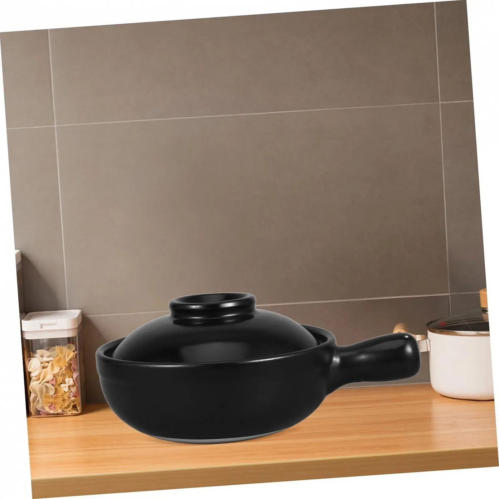 Глиняный горшок с крышкой Керамический для риса и тушения для плиты и микроволновой печи Универсальный, фото №6