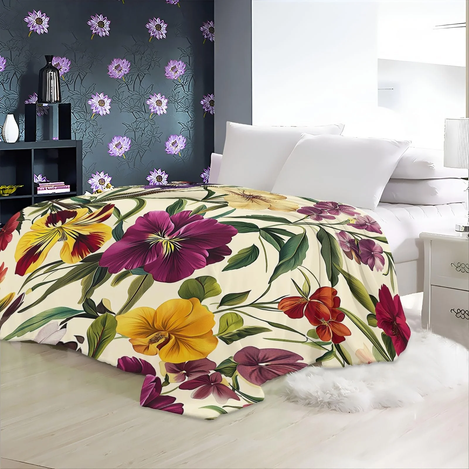 Одеяло Flauschig Weiche Kuscheldecke, Однотонный, Растения, Цветы, Красный, Желтый, 130 x 150 см, фото №6