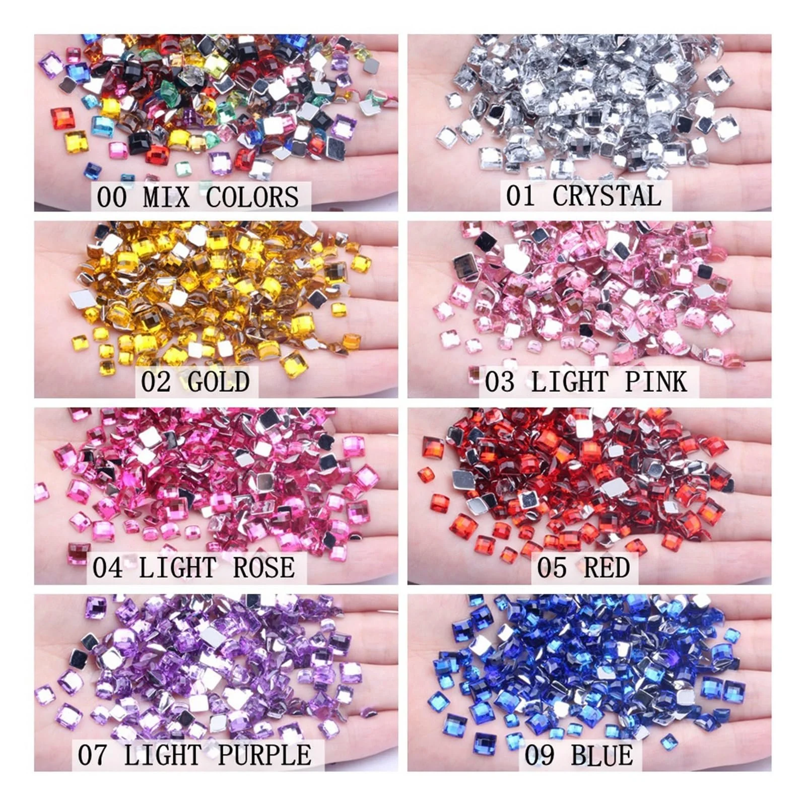 Стрази Квадратні 6 мм Wanglan, 5000 шт, Акрилові, Плоска задня частина, Земні грані, світло-рожевий колір, фото №6