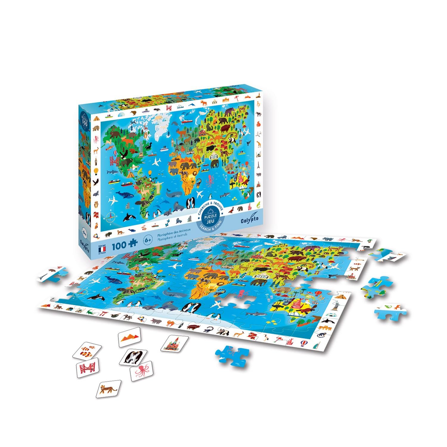 Пазл Calypto Animal World Map 3907501 100 XL елементів Soft Touch дитячий з оксамитовою поверхнею та грою-пошуком, фото №2
