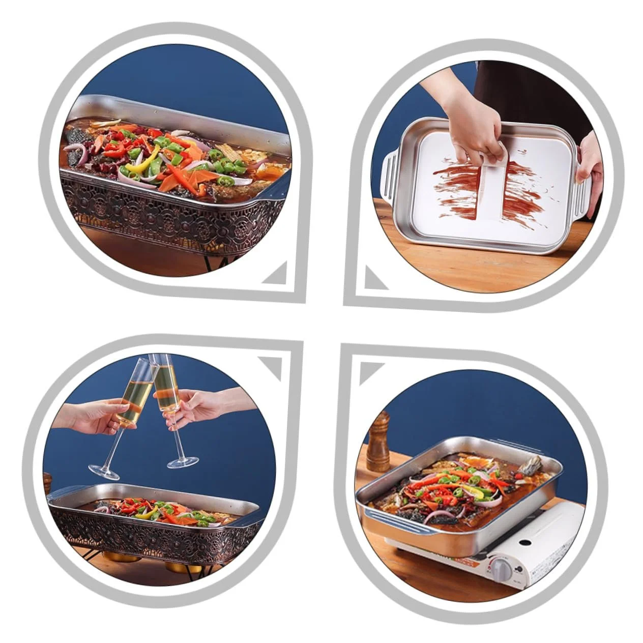 Таця для запікання риби Sosoport з нержавіючої сталі з подвійними ручками 4,1 л універсальна прямокутна, фото №8