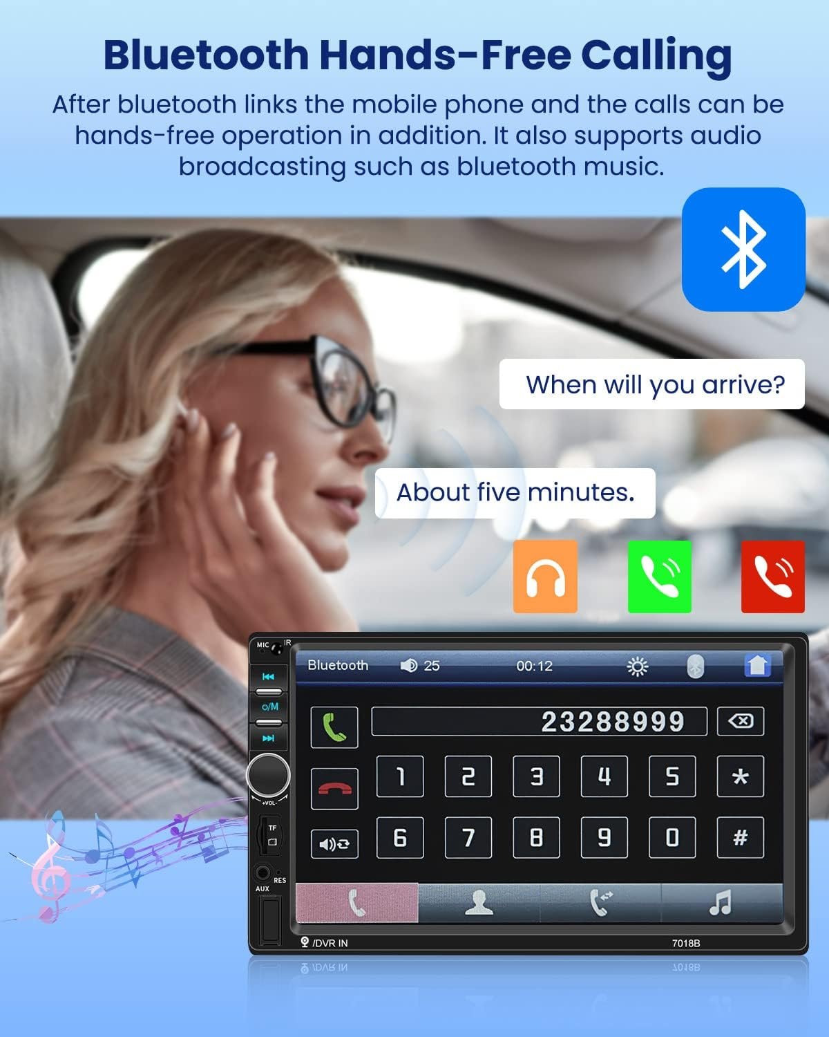 Автомагнітола Hikity A2319B1A3B4G2 / 7" / Сенсорна / Bluetooth / USB / FM / SD / AUX/ TF Card / 2DIN, фото №2