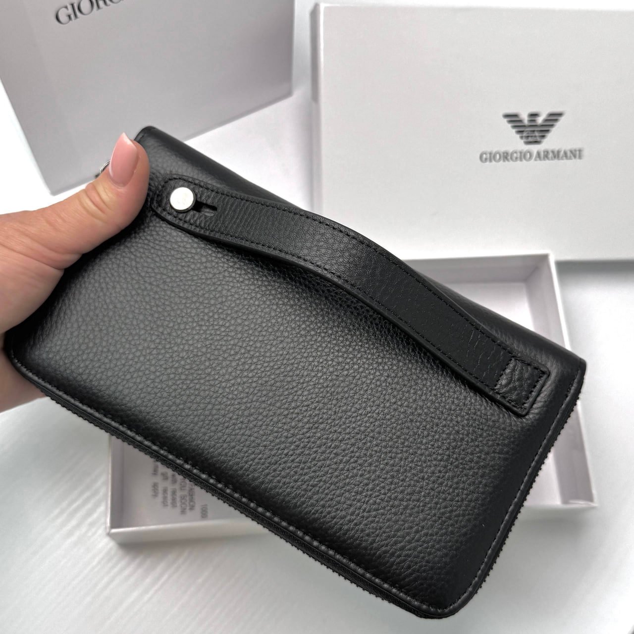 Чоловічий шкіряний гаманець на блискавці Giorgio Armani клатч на замку армані, фото №7
