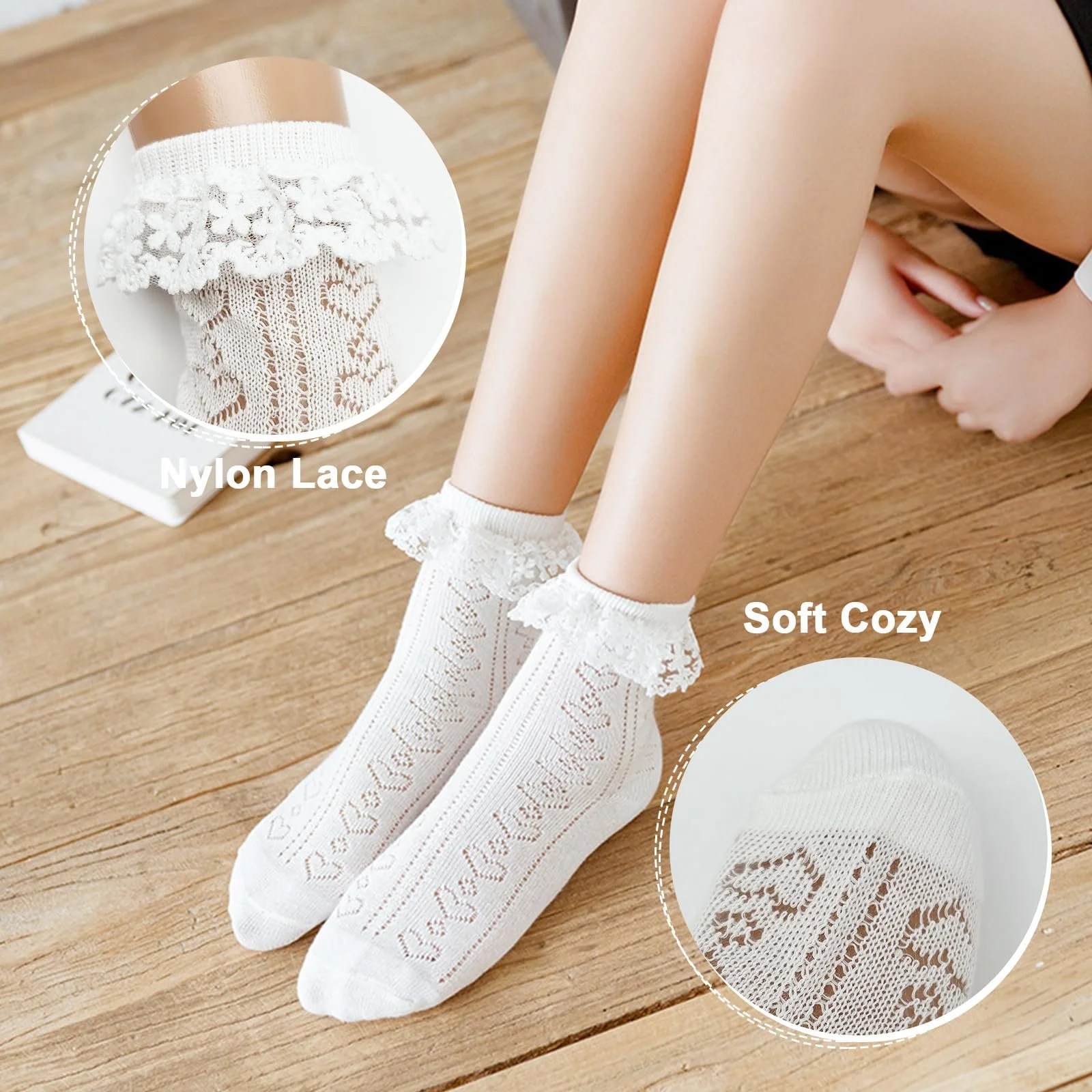 Носки с рюшами, 3 пары, для женщин и девочек, хлопковые вязаные кружевные носки в форме сердца, носки-принцессы для вечеринок и повседневной носки, белые, фото №3 Носки с рюшами, 3 пары, для женщин и девочек, хлопковые вязаные кружевные носки в форме сердца, носки-принцессы для вечеринок и повседневной носки, белые, фото №3