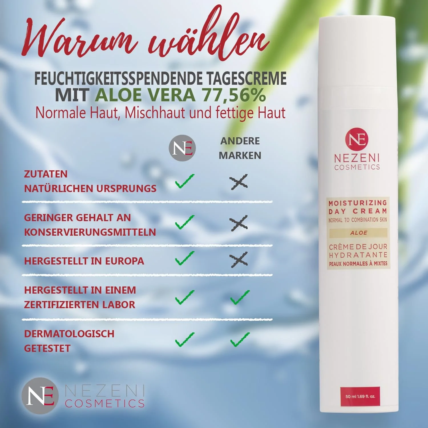 Зволожувальний крем для обличчя Nezeni Aloe Vera 79.70% 17 активних інгредієнтів для нормальної, жирної та комбінованої шкіри, фото №4