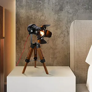 Настільна лампа LED індустріальна дерев'яна тринога цоколь E27 регульована висота synthetic.ua - Фото 1