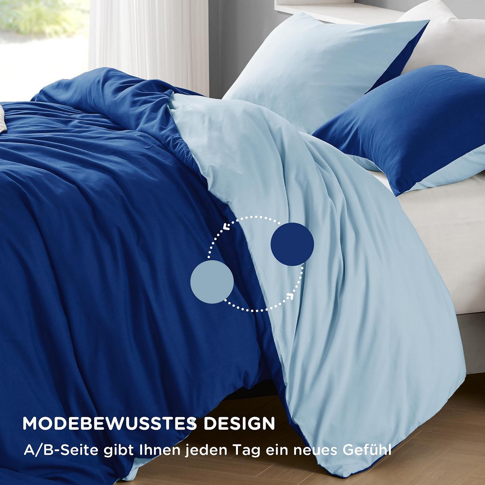 Постільна білизна Degrees of Comfort 135 x 200 см, 4 предмети, темно-синій, світло-синій, не потребує прасування підодіяльники на блискавці, двосторонній комплект постільної білизни з матової мікрофібри, 2 підодіяльники і 2 наволочки 80 x 80 см, фото №2