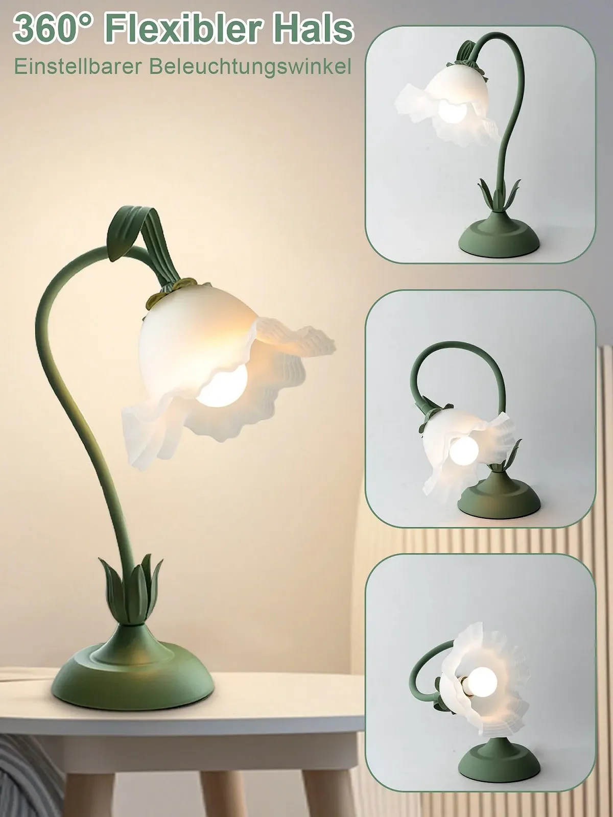 Настільна лампа Flower LED гнучка 3 режими Вінтажний зелений, фото №3