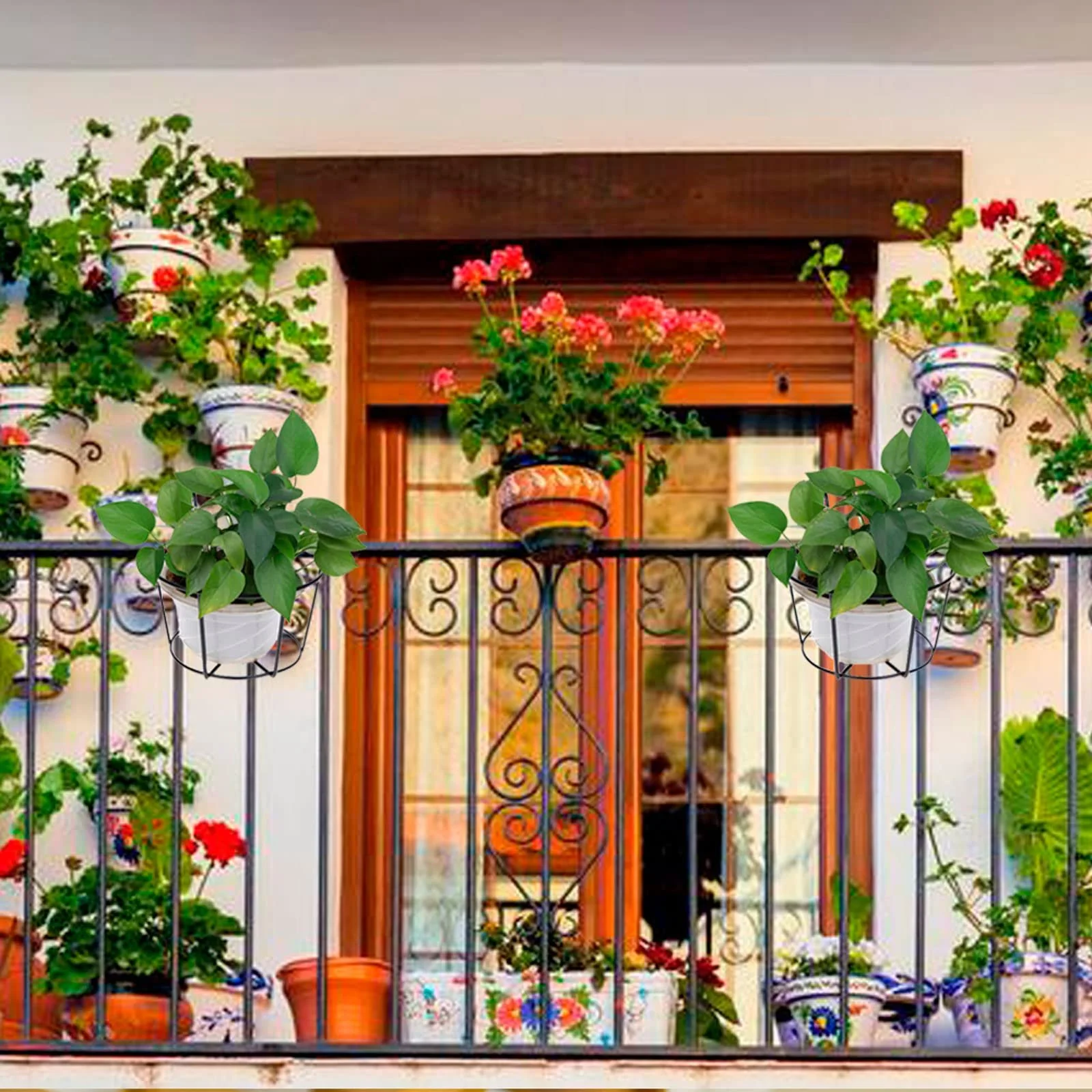 Підвісні тримачі для квіткових горщиків на перила 3 шт. залізо 16 см круглі, фото №6