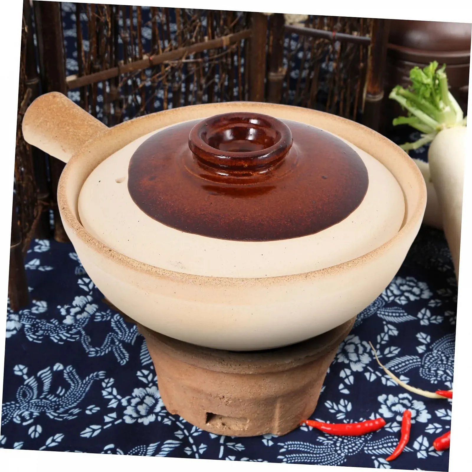 Супниця з кришкою керамічний теракотовий для рису та супу компактна, фото №4