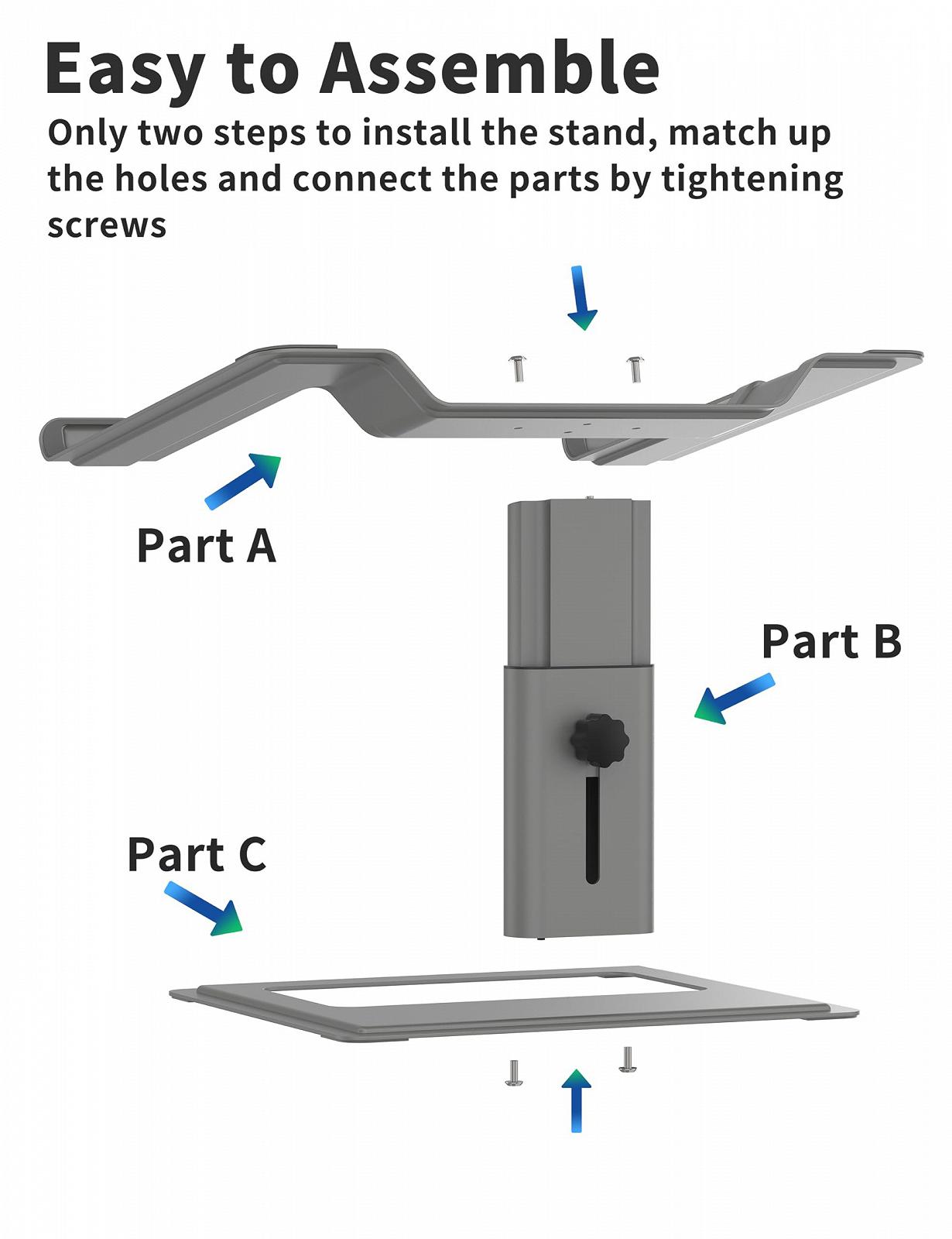 Підставка для ноутбука SOUNDANCE для столу, регульована ергономічна, сумісна з комп'ютерами від 10 до 17,3 дюймів, сіра, фото №5
