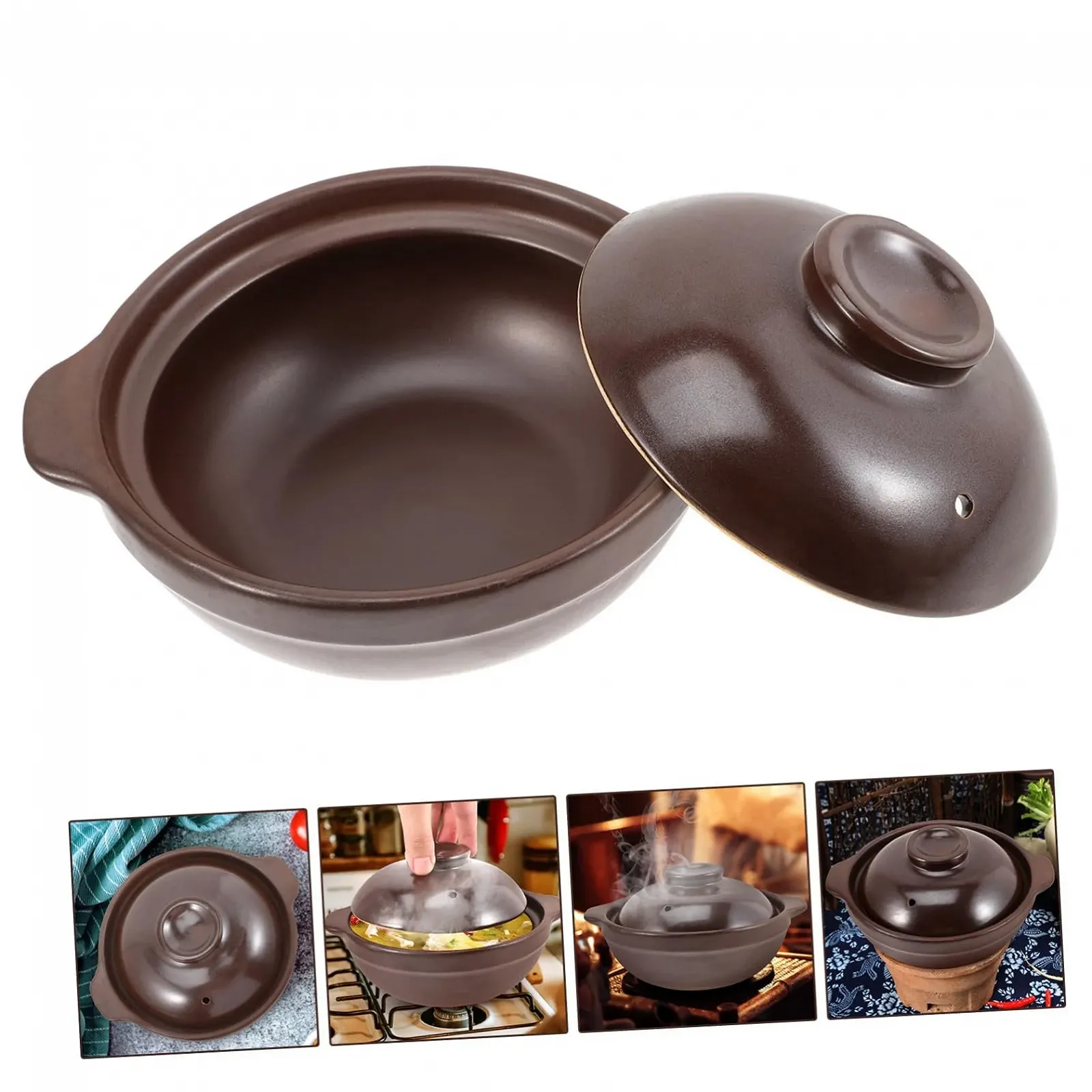 Горщик VALICLUD керамічний термостійкий з кришкою коричневий, фото №3